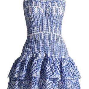 Blue and White Strapless Dress